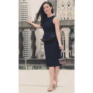 NWT MICHAEL KORS COLLECTION Navy Blue Lace Pattern Knee-Length Dress